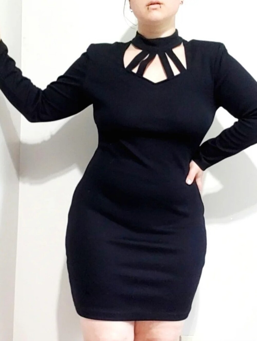 80s Vintage Marnie West Black Choker Cut Out Neckline Gothic Vampire Dress 13